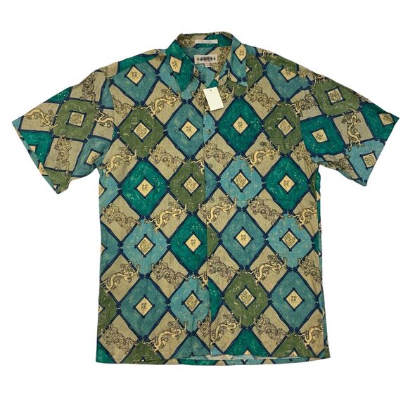Vintage Campia Moda Shirt Mens M Medium Geo Dragon Print Short Sleeve Rayon New - Picture 1 of 11